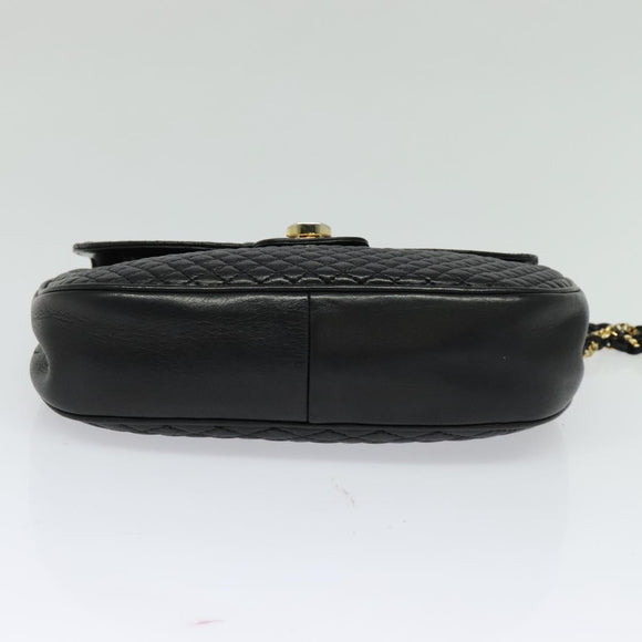 BALLY Quilted Chain Shoulder Bag Leather Black Gold Auth BD2017