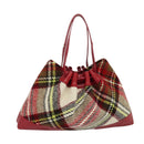 BURBERRY Nova Check Tote Bag Wool Red Silver Auth BD2042-1