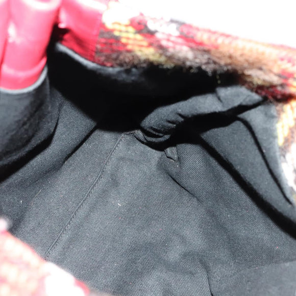 BURBERRY Nova Check Tote Bag Wool Red Silver Auth BD2042