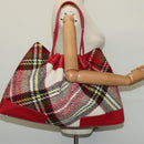 BURBERRY Nova Check Tote Bag Wool Red Silver Auth BD2042-19