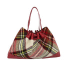 BURBERRY Nova Check Tote Bag Wool Red Silver Auth BD2042-13
