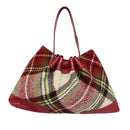 BURBERRY Nova Check Tote Bag Wool Red Silver Auth BD2042-2