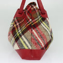 BURBERRY Nova Check Tote Bag Wool Red Silver Auth BD2042-3