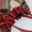 BURBERRY Nova Check Tote Bag Wool Red Silver Auth BD2042-6