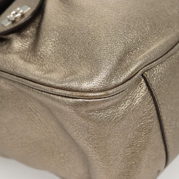 Salvatore Ferragamo Gancini Bag Leather Champagne Gold Silver Auth BD2047