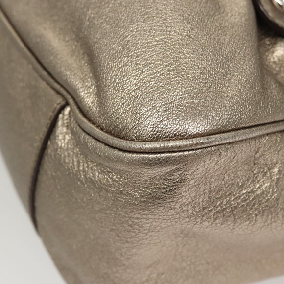 Salvatore Ferragamo Gancini Bag Leather Champagne Gold Silver Auth BD2047