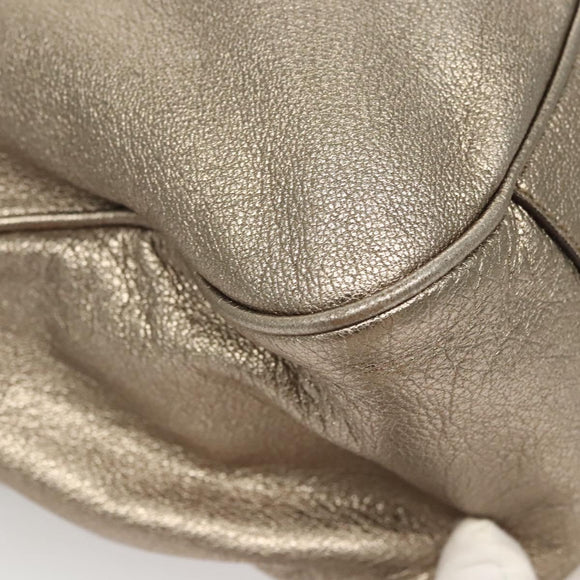 Salvatore Ferragamo Gancini Bag Leather Champagne Gold Silver Auth BD2047