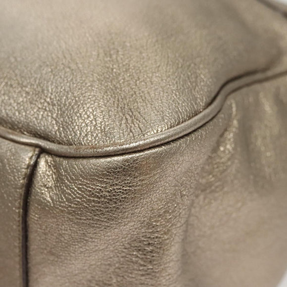 Salvatore Ferragamo Gancini Bag Leather Champagne Gold Silver Auth BD2047