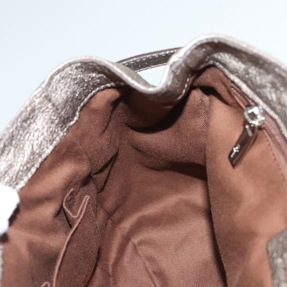 Salvatore Ferragamo Gancini Bag Leather Champagne Gold Silver Auth BD2047