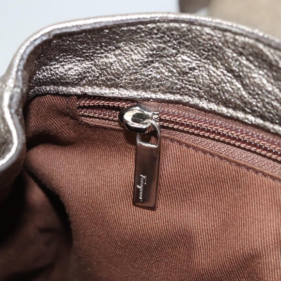 Salvatore Ferragamo Gancini Bag Leather Champagne Gold Silver Auth BD2047