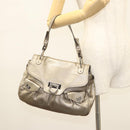 Salvatore Ferragamo Gancini Bag Leather Champagne Gold Silver Auth BD2047-21