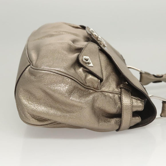 Salvatore Ferragamo Gancini Bag Leather Champagne Gold Silver Auth BD2047