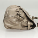 Salvatore Ferragamo Gancini Bag Leather Champagne Gold Silver Auth BD2047-3