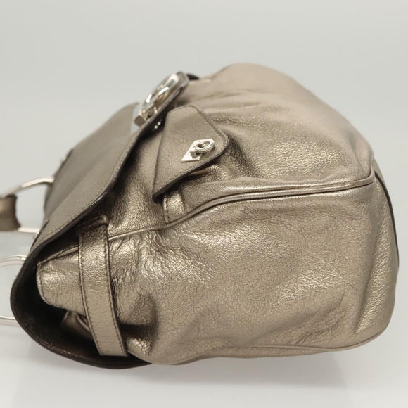 Salvatore Ferragamo Gancini Bag Leather Champagne Gold Silver Auth BD2047