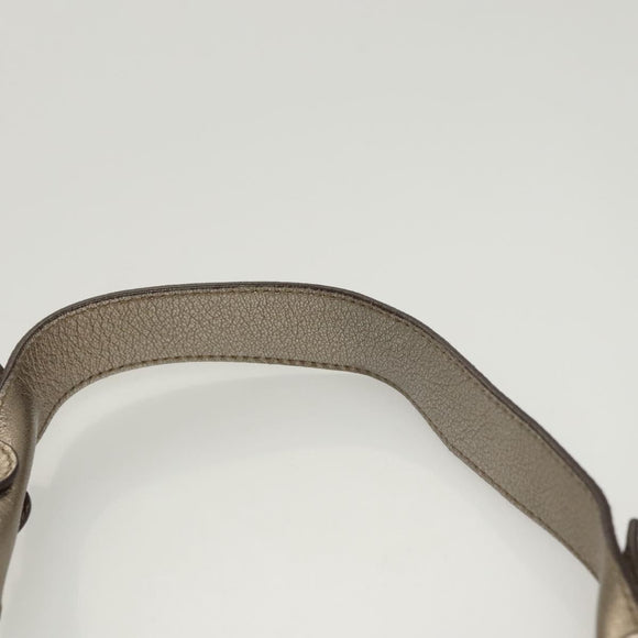 Salvatore Ferragamo Gancini Bag Leather Champagne Gold Silver Auth BD2047