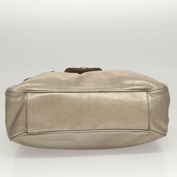 Salvatore Ferragamo Gancini Bag Leather Champagne Gold Silver Auth BD2047