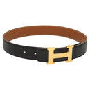 HERMES Constance Belt Leather 22.8""-24.8"" Black Gold Auth BD2074-1