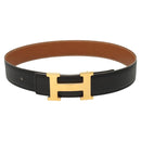 HERMES Constance Belt Leather 22.8""-24.8"" Black Gold Auth BD2074-2