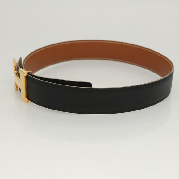 HERMES Constance Belt Leather 22.8""-24.8"" Black Gold Auth BD2074