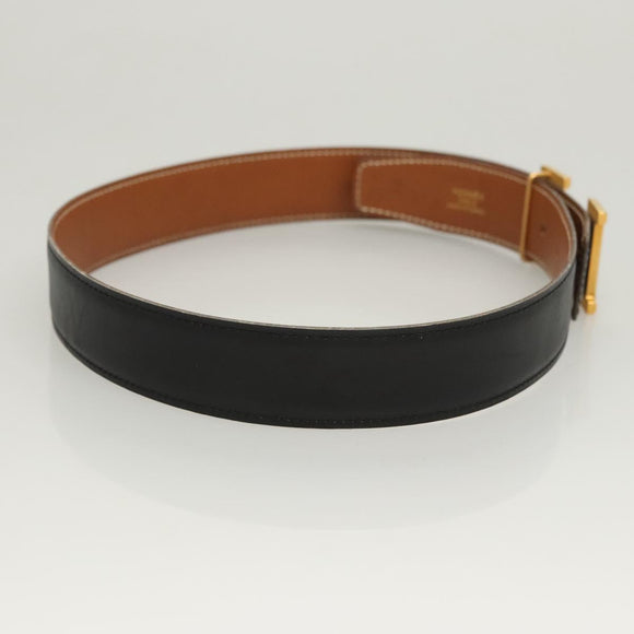 HERMES Constance Belt Leather 22.8""-24.8"" Black Gold Auth BD2074