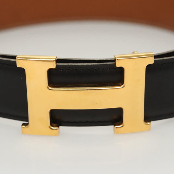 HERMES Constance Belt Leather 22.8""-24.8"" Black Gold Auth BD2074