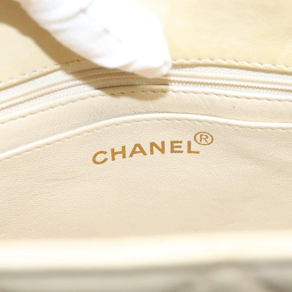 CHANEL Matelasse Chain Tote Bag Lamb Skin Beige CC Auth BD2075