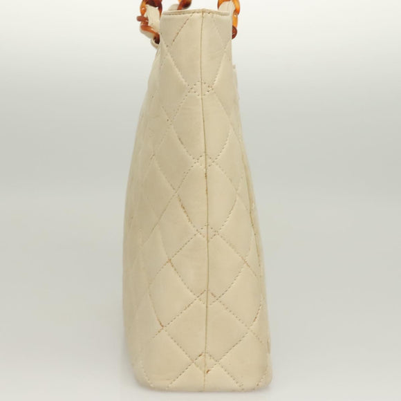CHANEL Matelasse Chain Tote Bag Lamb Skin Beige CC Auth BD2075