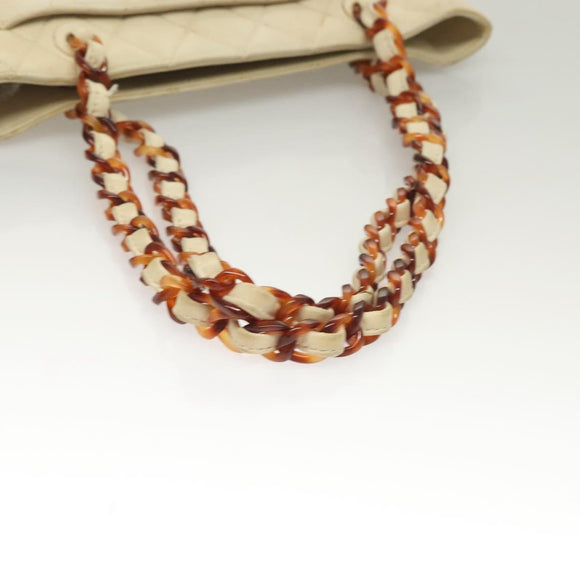 CHANEL Matelasse Chain Tote Bag Lamb Skin Beige CC Auth BD2075