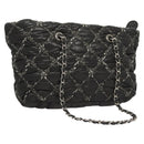 CHANEL Chain Paris Byzantine Shoulder Bag Nylon Black Silver CC Auth BD2076-1