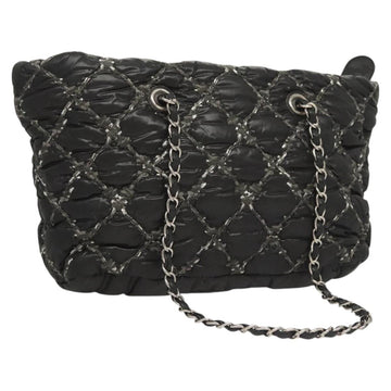 CHANEL Chain Paris Byzantine Shoulder Bag Nylon Black Silver CC Auth BD2076
