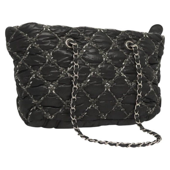CHANEL Chain Paris Byzantine Shoulder Bag Nylon Black Silver CC Auth BD2076