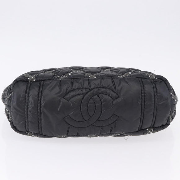 CHANEL Kette Paris Byzantine Schultertasche Nylon Schwarz Silber CC Auth BD2076