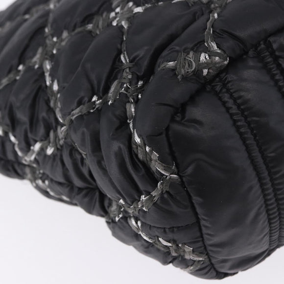 CHANEL Kette Paris Byzantine Schultertasche Nylon Schwarz Silber CC Auth BD2076