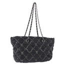 CHANEL Kette Paris Byzantine Schultertasche Nylon Schwarz Silber CC Auth BD2076-1