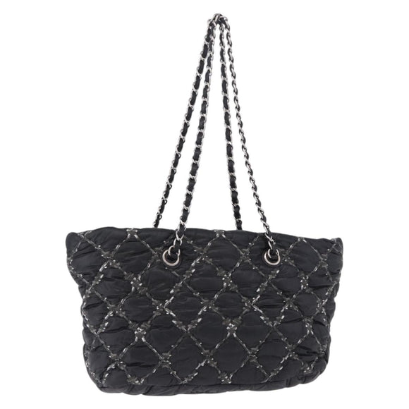 CHANEL Kette Paris Byzantine Schultertasche Nylon Schwarz Silber CC Auth BD2076