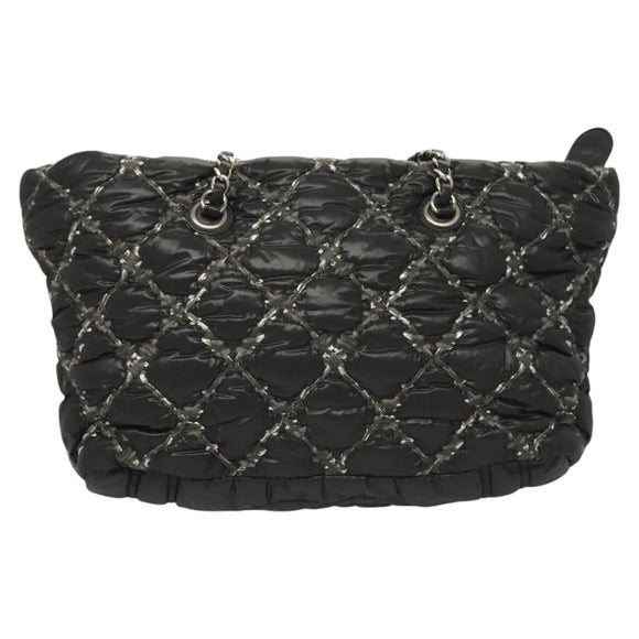 CHANEL Chain Paris Byzantine Shoulder Bag Nylon Black Silver CC Auth BD2076