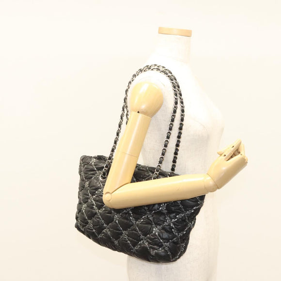CHANEL Chain Paris Byzantine Shoulder Bag Nylon Black Silver CC Auth BD2076
