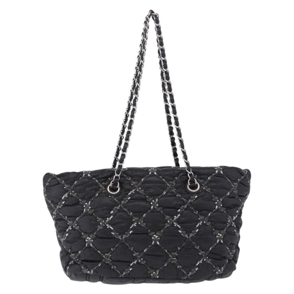CHANEL Kette Paris Byzantine Schultertasche Nylon Schwarz Silber CC Auth BD2076