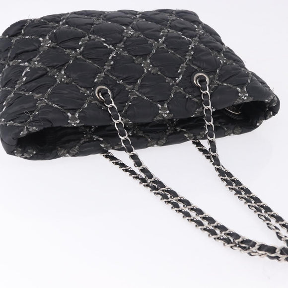 CHANEL Kette Paris Byzantine Schultertasche Nylon Schwarz Silber CC Auth BD2076
