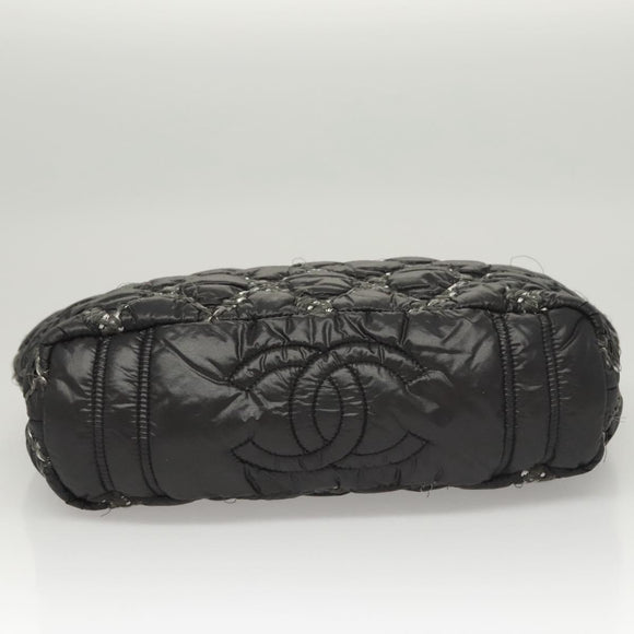 CHANEL Chain Paris Byzantine Shoulder Bag Nylon Black Silver CC Auth BD2076