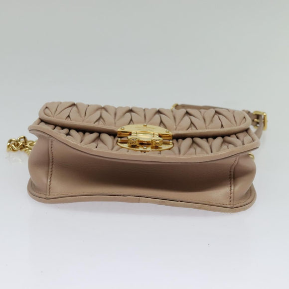 Miu Miu Matelasse Chain Shoulder Bag Leather Beige Gold Auth BD2077