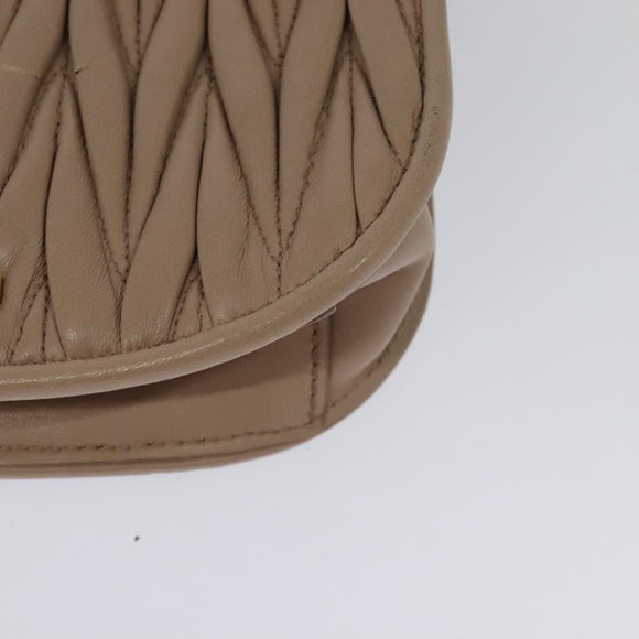 Miu Miu Matelasse Chain Shoulder Bag Leather Beige Gold Auth BD2077