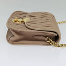 Miu Miu Matelasse Chain Shoulder Bag Leather Beige Gold Auth BD2077-4
