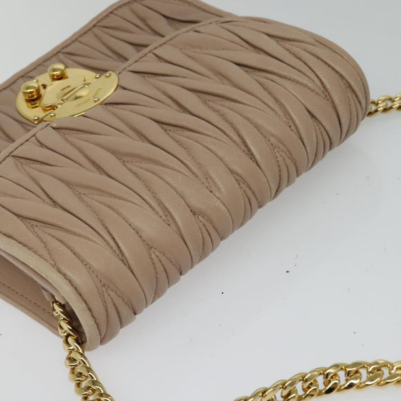 Miu Miu Matelasse Chain Shoulder Bag Leather Beige Gold Auth BD2077