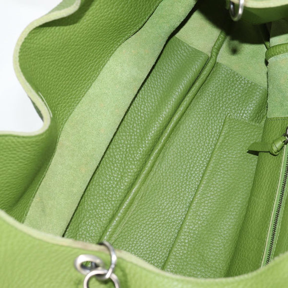 BOTTEGA VENETA Shoulder Bag Leather Green Silver Auth BD2078V