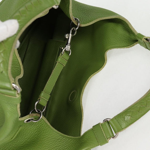BOTTEGA VENETA Shoulder Bag Leather Green Silver Auth BD2078V