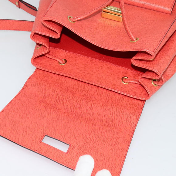 CELINE Backpack Leather Orange Gold Auth BD2079