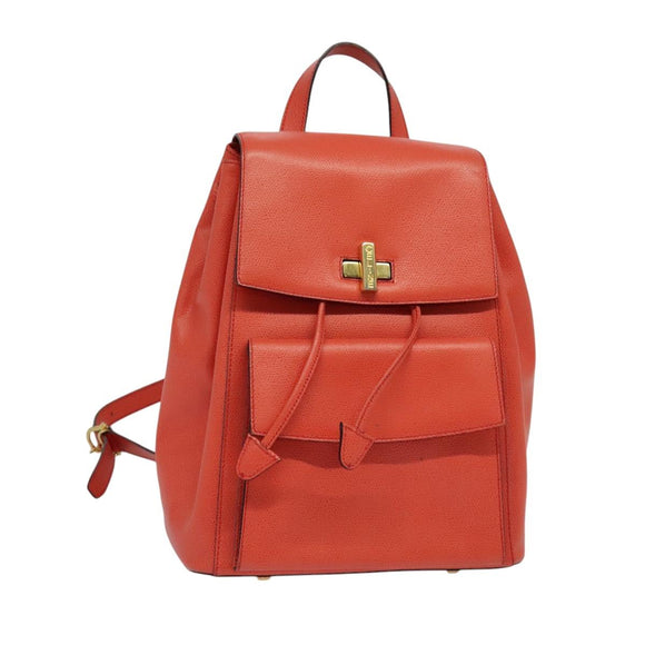CELINE Backpack Leather Orange Gold Auth BD2079