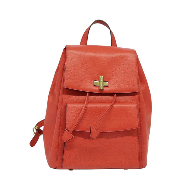 CELINE Backpack Leather Orange Gold Auth BD2079