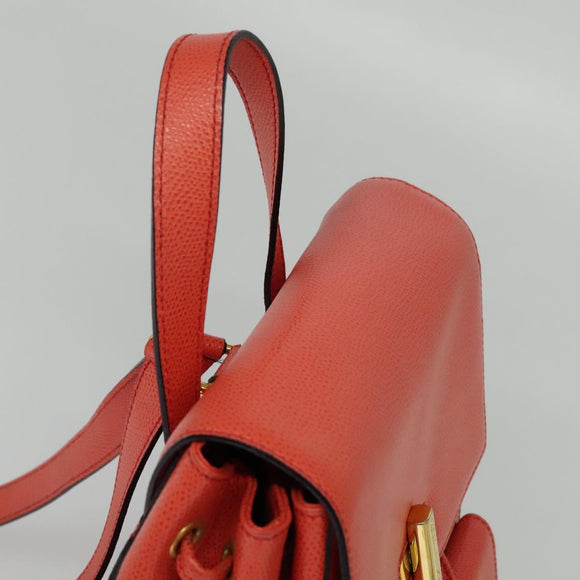 CELINE Backpack Leather Orange Gold Auth BD2079